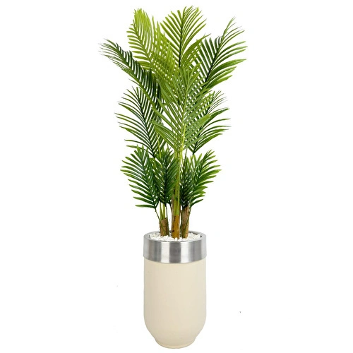 Biçiçek Areka Palmiyesi 160cm Krem Gümüş Metal Darbuka Saksıda
