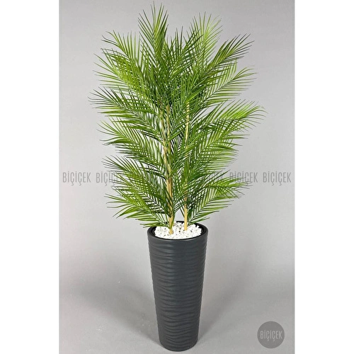 Biçiçek Yapay Areka Ağacı Palmiye Ağacı 33 Yapraklı Bambu Gövdeli Antrasit Kumsal Saksı Salon Çiçeği 150cm