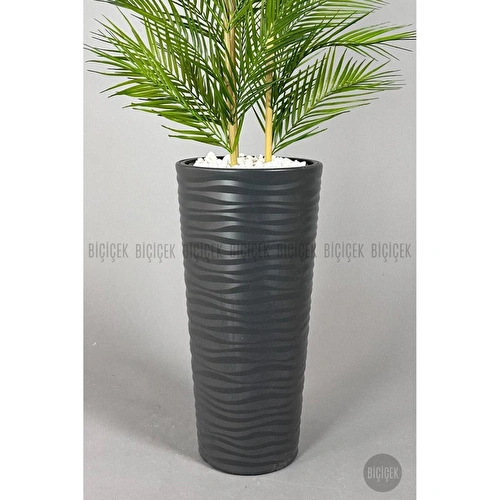 Biçiçek Yapay Areka Ağacı Palmiye Ağacı 33 Yapraklı Bambu Gövdeli Antrasit Kumsal Saksı Salon Çiçeği 150cm