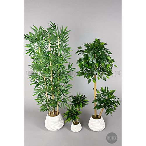 Biçiçek Yapay Bambu Ağacı 140cm 125cm Benjamin Ağacı Yoğun Yapraklı Mını Bambu