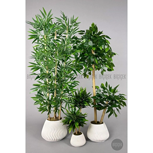 Biçiçek Yapay Bambu Ağacı 140cm 125cm Benjamin Ağacı Yoğun Yapraklı Mını Bambu