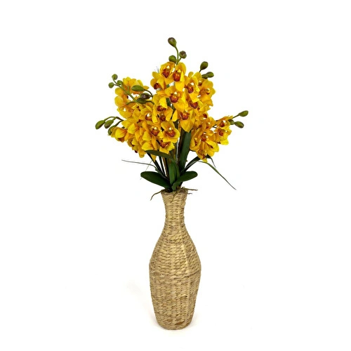 Biçiçek Luxury Sarı Singapur Orkide 120 Cm Hasır Bohem Vazoda Biçiçek Luxury Sarı Singapur Orkide 120 Cm Hasır Bohem Vazoda