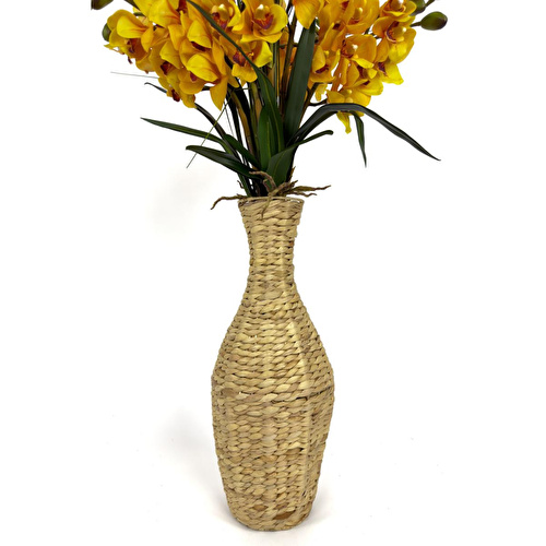 Biçiçek Luxury Sarı Singapur Orkide 120 Cm Hasır Bohem Vazoda Biçiçek Luxury Sarı Singapur Orkide 120 Cm Hasır Bohem Vazoda