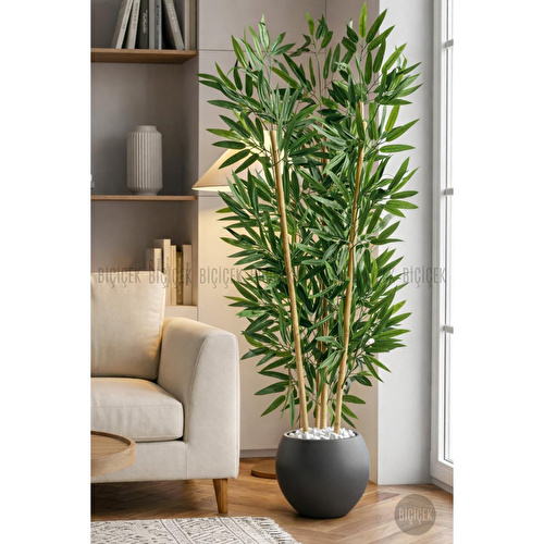 Biçiçek 125cm Yapay Bambu Ağaci Küre Saksida Gri