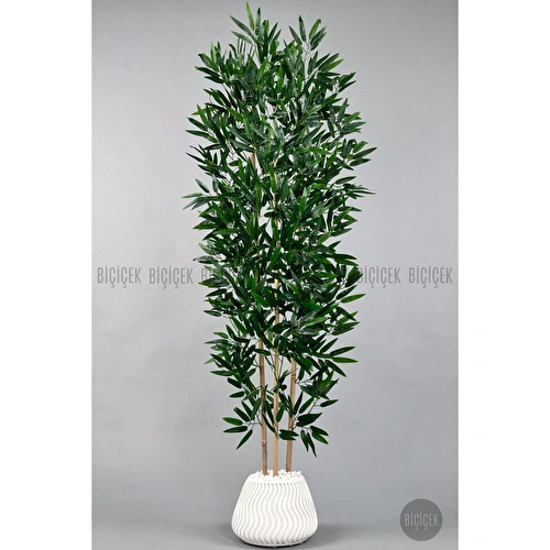Biçiçek Yapay Bambu Ağacı 160cm Yoğun Yapraklı Büyük Saksıda