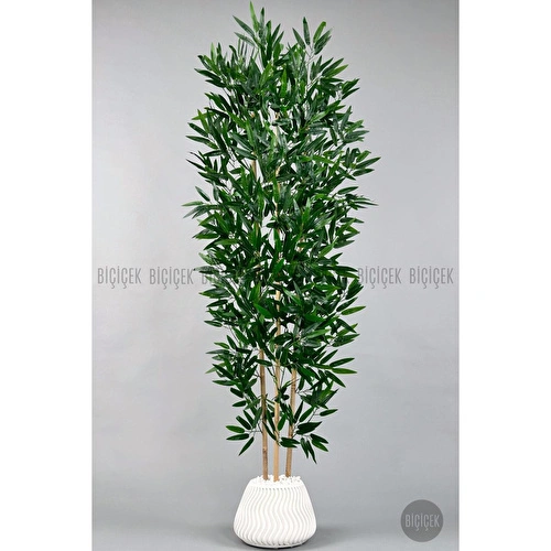 Biçiçek Yapay Bambu Ağacı 160cm Yoğun Yapraklı Büyük Saksıda