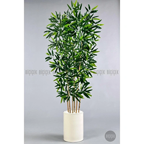 Biçiçek Yapay Bambu Ağacı 6 Dallı 150 Cm Yoğun Yapraklı Krem