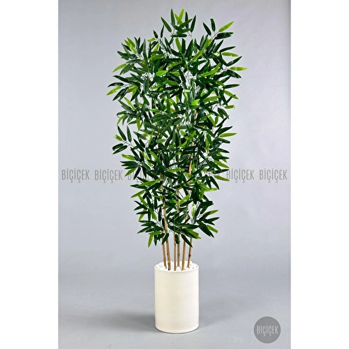 Biçiçek Yapay Bambu Ağacı 6 Dallı 150 Cm Yoğun Yapraklı Krem