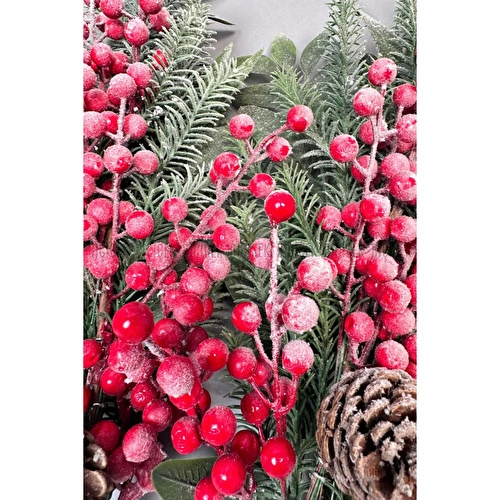 Biçiçek Karli Koki̇na 80 Cm 120 Meyveli̇ Ve Kozalakli Yilbaşi Bi̇tki̇si̇ Tek Dal