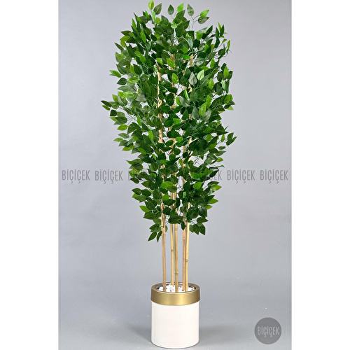 Biçiçek Yapay Benjamin Ağacı 170cm Siyah Metal Saksıda Gold