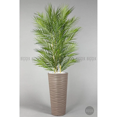 Biçiçek Yapay Areka Ağacı Palmiye Ağacı 33 Yapraklı Bambu Gövdeli Mocca Kumsal Saksı Salon Çiçeği 150cm