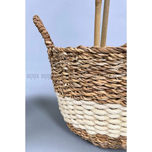 Biçiçek Yapay Benjamin Ağacı 170cm Siyah Şeritli Hasır Saksıda