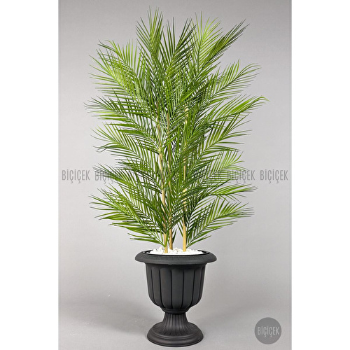 Biçiçek Yapay Areka Ağacı Palmiye Ağacı 33 Yapraklı Bambu Gövdeli Antrasit Nergis Saksı Salon Çiçeği 130cm