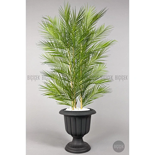 Biçiçek Yapay Areka Ağacı Palmiye Ağacı 33 Yapraklı Bambu Gövdeli Antrasit Nergis Saksı Salon Çiçeği 130cm