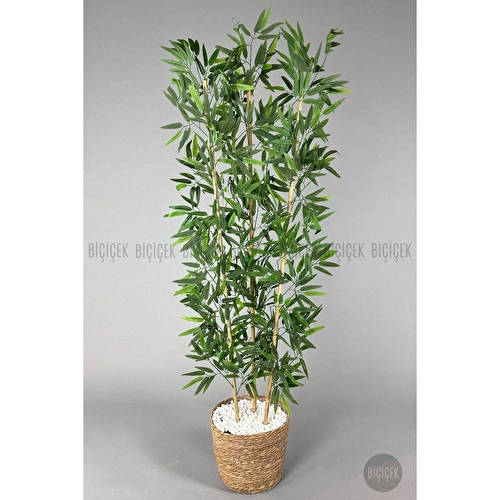 Biçiçek Yapay Bambu Ağacı 140cm Hasır Saksıda Siyah-bronz