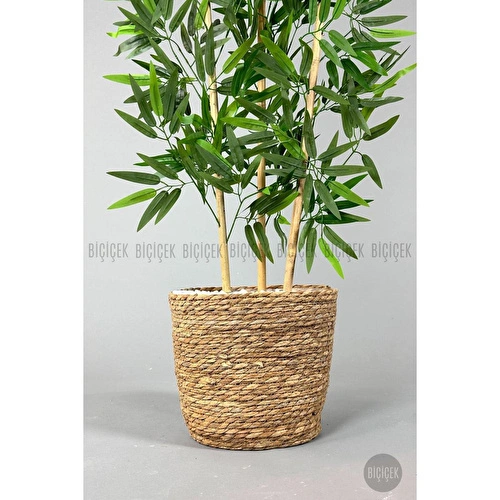 Biçiçek Yapay Bambu Ağacı 140cm Hasır Saksıda Siyah-bronz
