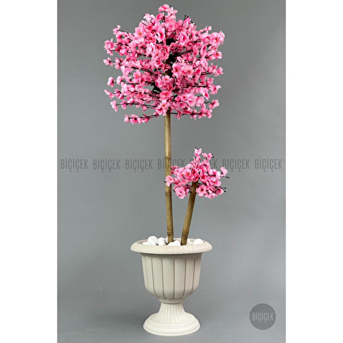 Biçiçek Yapay Ağaç Doğal Bambu Gövdeli Japon Ağacı Pembe Bahar Dalı Ağacı 125cm