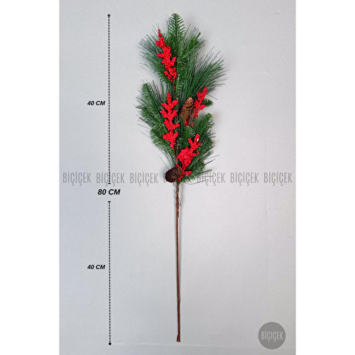 Biçiçek Koki̇na 80 Cm Bol Meyveli̇ Ve Kozalakli Yilbaşi Bi̇tki̇si̇ Tek Dal