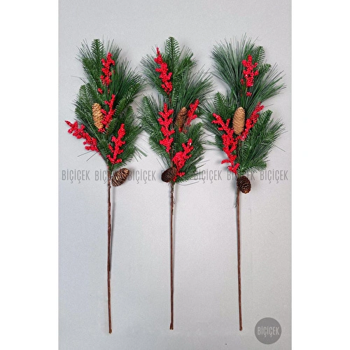 Biçiçek Koki̇na 80 Cm Bol Meyveli̇ Ve Kozalakli Yilbaşi Bi̇tki̇si̇ Tek Dal