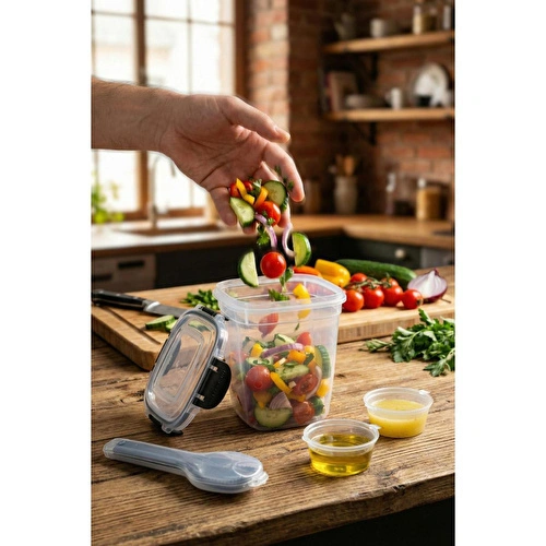 Vienev Kilitli Kapak 1075ml Yemek Saklama Kabı - 2 Sosluk Ve Kaşık Setli Pratik Öğün Kabı Vienev Kilitli Kapak 1075ml Yemek Saklama Kabı - 2 Sosluk Ve Kaşık Setli Pratik Öğün Kabı
