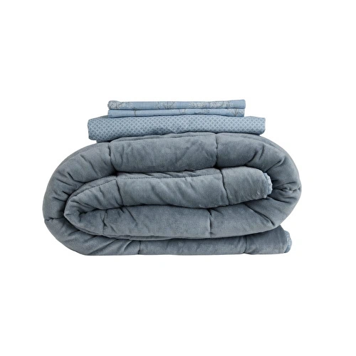 Othello Çift Kişilik Çift Taraflı Welsoft Comforter Yorgan Seti Mavi 195x215 Cm - Dormio Soft Bloom Serisi