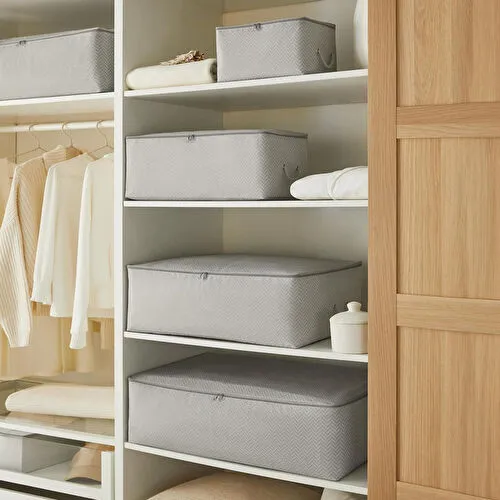 Ocean Home Textile 2'li Büyük Boy Gri Balıksırtı Baza Altı Hurç Set 62 X 46 X 22 Cm