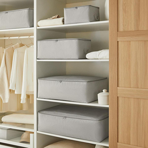 Ocean Home Textile 3'lü Orta Boy Gri Balıksırtı Hurç Set 52 X 28 X 21 Cm