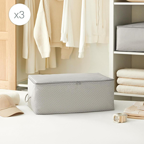 Ocean Home Textile 3'lü Orta Boy Gri Balıksırtı Hurç Set 52 X 28 X 21 Cm