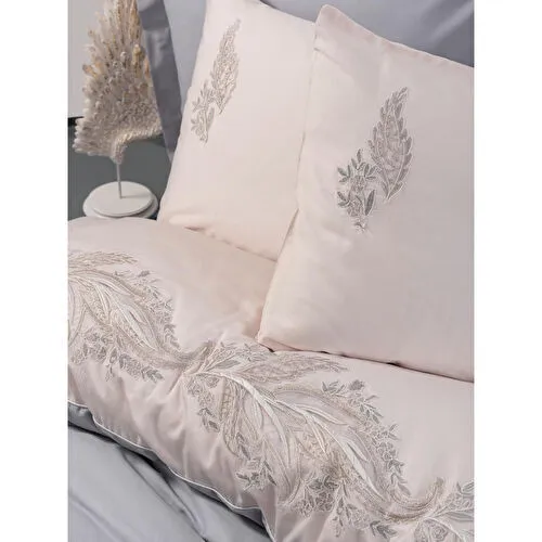 Cotton Box Brode Saten Çift Kişilik Nevresim Takımı Sheen Gri