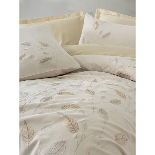 Cotton Box Nakışlı Saten Çift Kişilik Nevresim Takımı Blade Bej Cotton Box Nakışlı Saten Çift Kişilik Nevresim Takımı Blade Bej