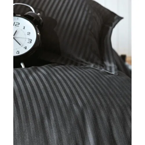 Cotton Box Stripe Saten Çift Kişilik Nevresim Takımı - Siyah Cotton Box Stripe Saten Çift Kişilik Nevresim Takımı - Siyah