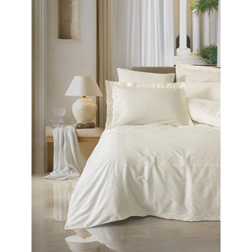 Cotton Box Nakışlı Saten Çift Kişilik Nevresim Takımı Luxe Ekru