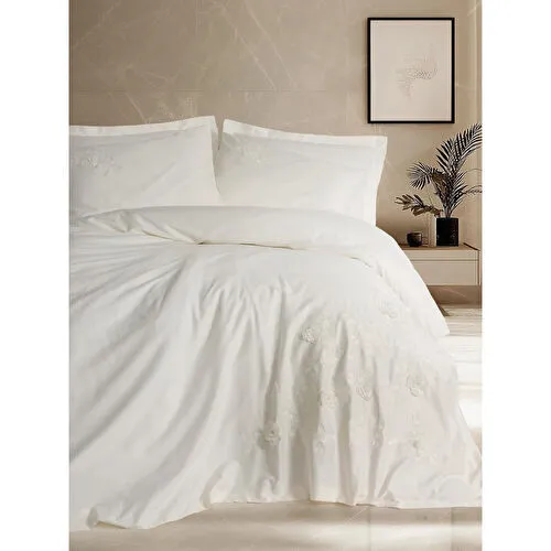 Cotton Box 3d Nakışlı Saten Çift Kişilik Nevresim Takımı Chic Ekru