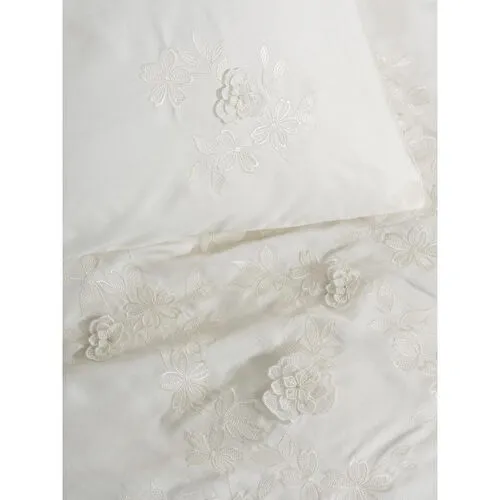 Cotton Box 3d Nakışlı Saten Çift Kişilik Nevresim Takımı Chic Ekru