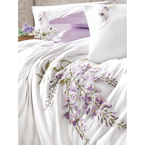 Cotton Box 3d Nakışlı Saten Çift Kişilik Nevresim Takımı Mita Lila Cotton Box 3d Nakışlı Saten Çift Kişilik Nevresim Takımı Mita Lila