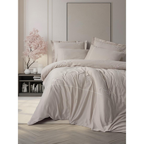 Cotton Box Nakışlı Saten Çift Kişilik Nevresim Takımı Alameda Lila