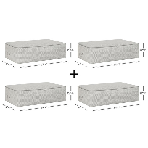 Ocean Home Textile 4'lü Mega Boy Gri Balıksırtı Baza Altı Hurç Set 74 X 46 X 22 Cm