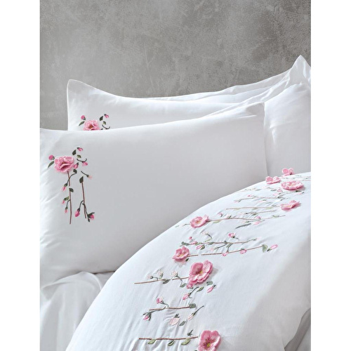 Cotton Box 3d Nakışlı Saten Çift Kişilik Nevresim Takımı - Perla Cotton Box 3d Nakışlı Saten Çift Kişilik Nevresim Takımı - Perla