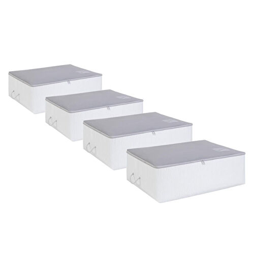 Ocean Home Textile 4'lü Büyük Boy Gri Çizgili Stuff & Things Baza Altı Hurç Set 62 X 46 X 22 Cm