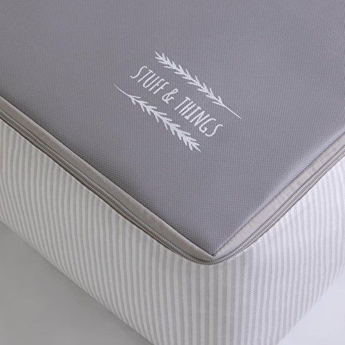 Ocean Home Textile 4'lü Büyük Boy Gri Çizgili Stuff & Things Baza Altı Hurç Set 62 X 46 X 22 Cm