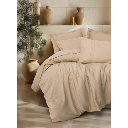 Cotton Box Jakarlı Saten Çift Kişilik Nevresim Takımı Florita Bej