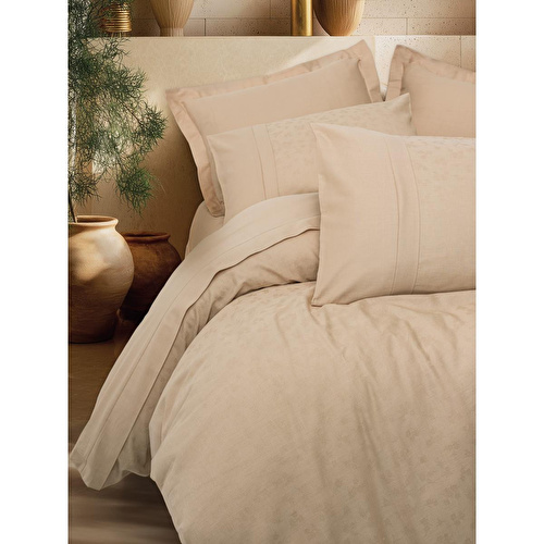 Cotton Box Jakarlı Saten Çift Kişilik Nevresim Takımı Florita Bej