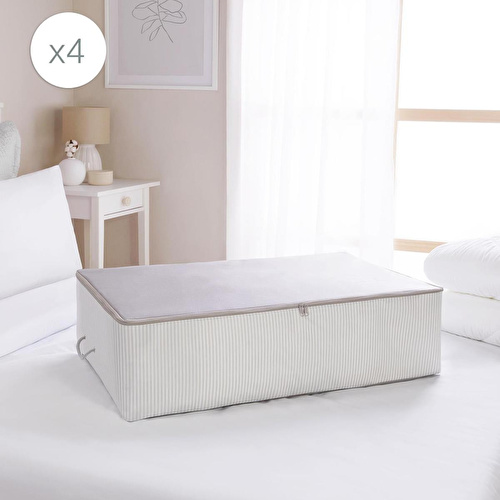 Ocean Home Textile 4'lü Mega Boy Gri Çizgili Stuff & Things Baza Altı Hurç Set 74 X 46 X 22 Cm