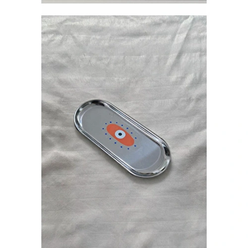 Beige & Stone Nazar Desenli Gümüş Paslanmaz Çelik Çok Amaçlı Tepsi - Takılık, Sunumluk, Organizer Ve Düzenleyici