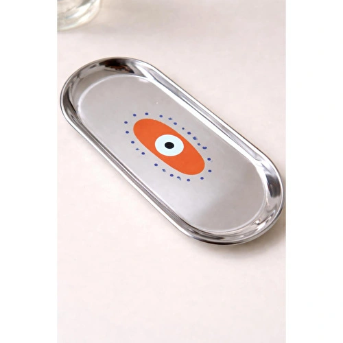 Beige & Stone Nazar Desenli Gümüş Paslanmaz Çelik Çok Amaçlı Tepsi - Takılık, Sunumluk, Organizer Ve Düzenleyici