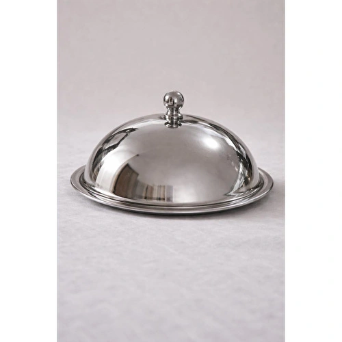 Beige & Stone Metal Kulplu Fanus Paslanmaz Çelik Gümüş 18 Cm Tabaklı Kek Pasta Sunum Stand Tepsi