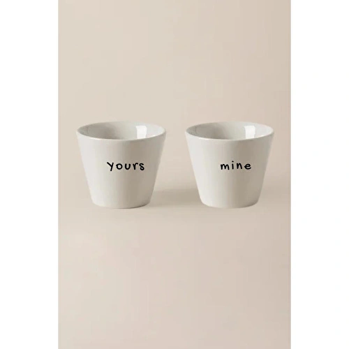 Beige & Stone 2’li Mottolu (yours - Mi̇ne) Türk Kahvesi & Espresso Seramik Bardak Seti