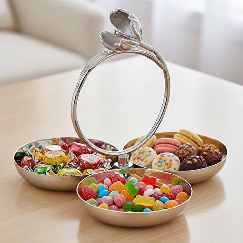 Cornella Floral 3'lü Sunum Kasesi Silver Tek Kase:12 Cm