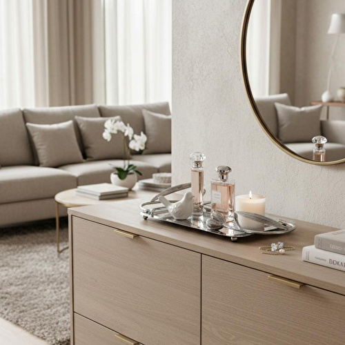 Cornella Floral Dekoratif Elips Sunum Tabağı Silver Küçük En:16 Cm X Boy:38cm