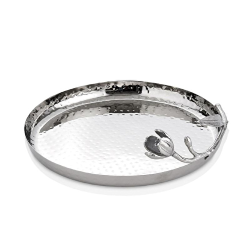 Cornella Floral Dekoratif Yuvarlak Sunum Tabağı Silver Çap:29 Cm